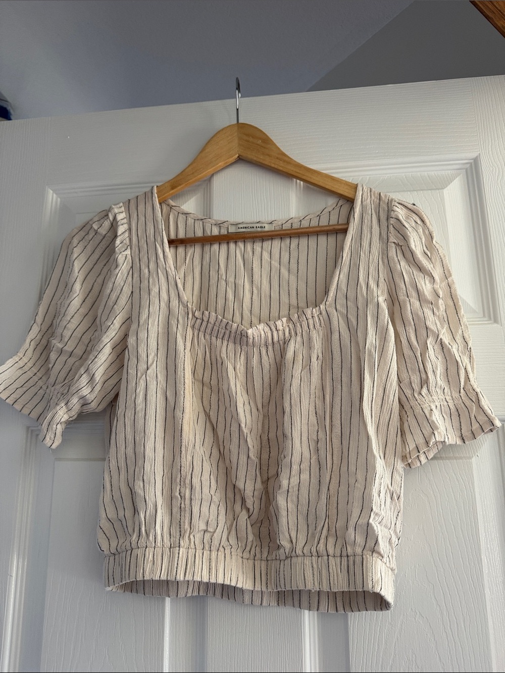 American Eagle Outfitters Cream Striped Square-Neck Crop Top
